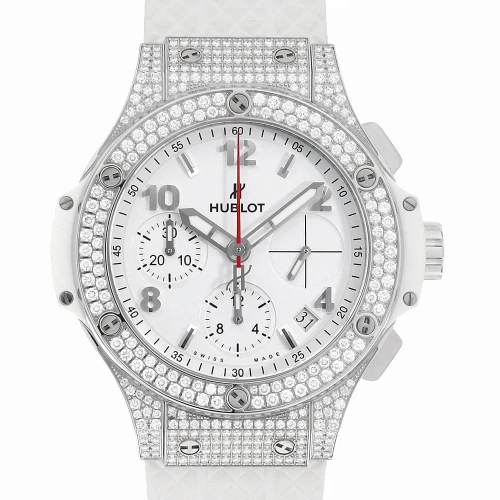 HUBLOT BIG BANG STEEL WHITE DIAMOND WATCH: HUBLOT Big Bang Steel White Diamond Watch Brand: HUBLOT Type/Style: Wrist watch Material: Band Material rubber, Case Material Stainless Steel Color: Dial Color White Size: Case:W41mm Accessories: