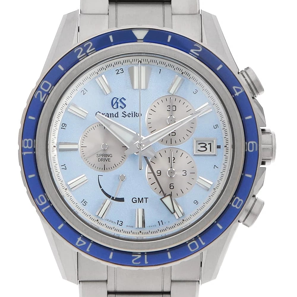 GRAND SEIKO EVOLUTION CHRONOGRAPH WATCH: Grand Seiko Evolution Chronograph Watch Brand: Grand Seiko Type/Style: Wrist watch Material: Band Material Bright Titanium, Case Material Bright Titanium Color: Dial Color Blue Size: Case:W45mm Circum