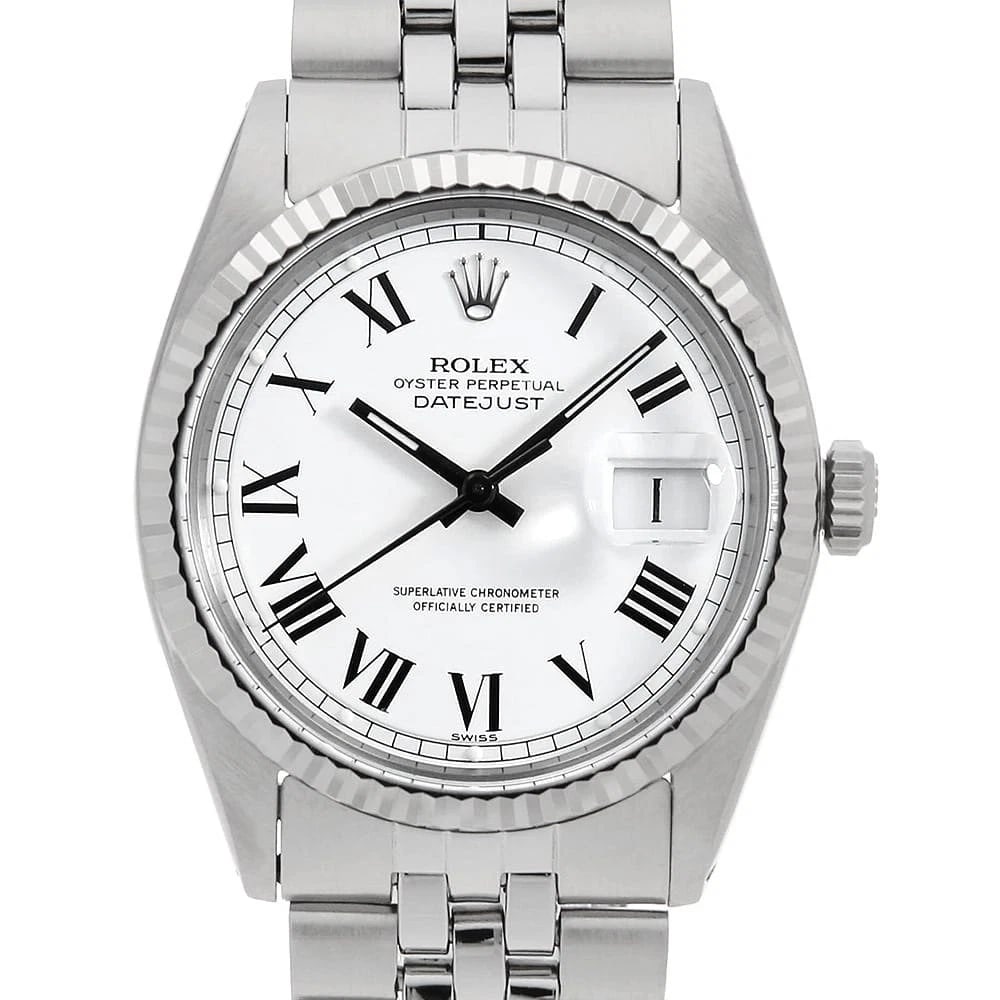 ROLEX DATEJUST WHITE STAINLESS STEEL WATCH: ROLEx Datejust white Stainless Steel Watch Brand: ROLEx Type/Style: Wrist watch Material: Band Material Stainless Steel, Case Material Stainless Steel Color: Dial Color White Size: Case:W36mm