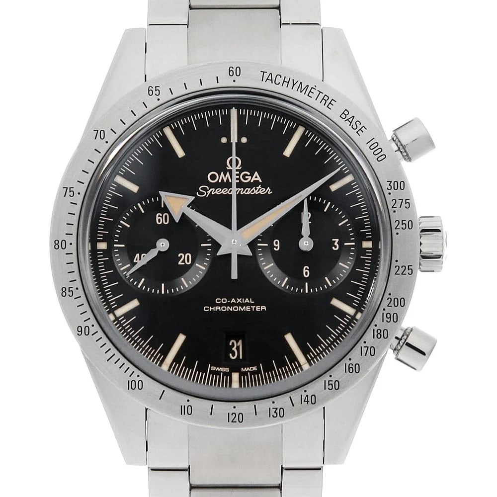 OMEGA SPEEDMASTER CHRONOGRAPH WATCH: OMEGA Speedmaster Chronograph Watch Brand: OMEGA Type/Style: Wrist watch Material: Band Material Stainless Steel, Case Material Stainless Steel Color: Dial Color Black Size: Case:W41.5mm