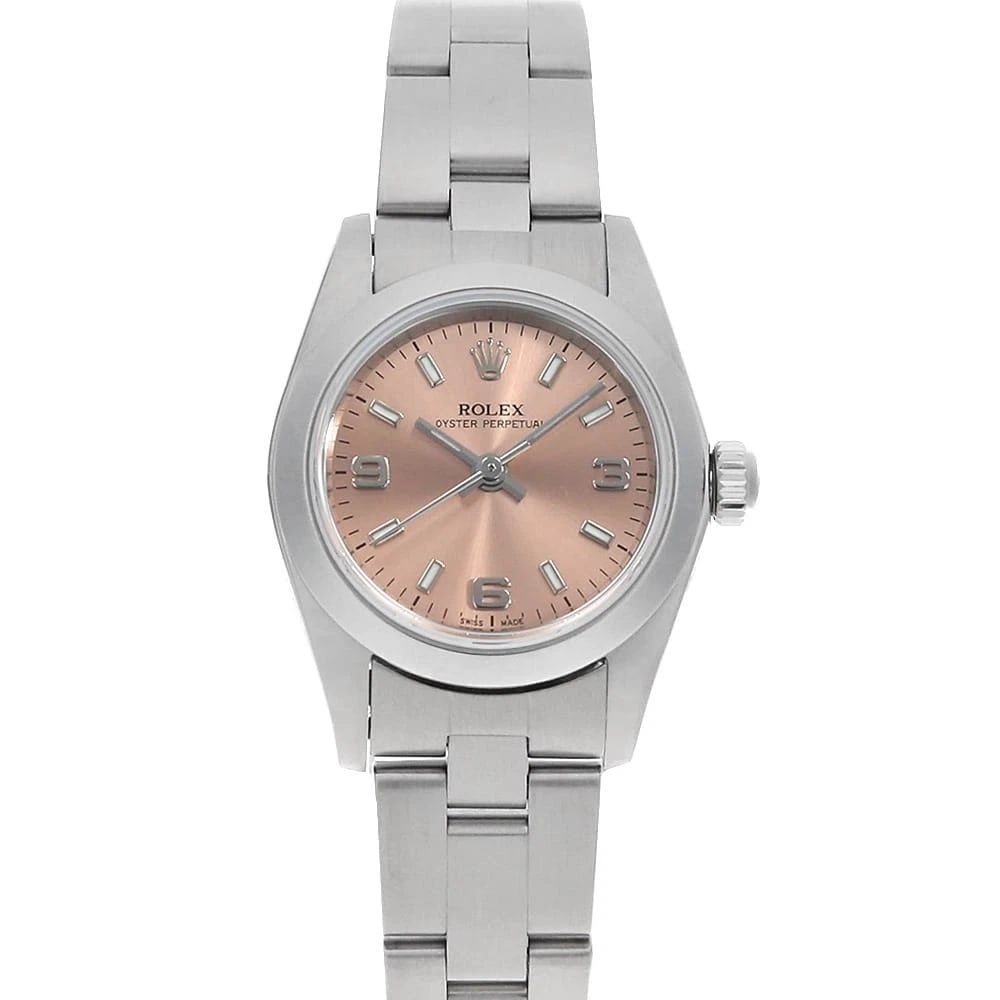 ROLEX OYSTER PERPETUAL PINK WHITE WATCH: ROLEx Oyster perpetual pink white Watch Brand: ROLEx Type/Style: Wrist watch Material: Band Material Stainless Steel, Case Material Stainless Steel Color: Dial Color Pink Size: Case:W23.5mm Circumfere