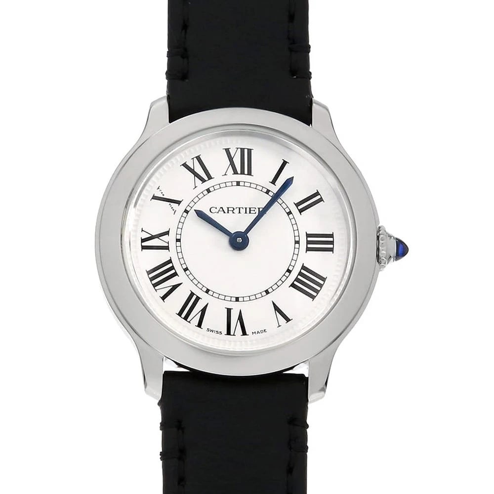 CARTIER RONDE MUST STAINLESS STEEL WATCH: Cartier Ronde Must Stainless Steel Watch Brand: Cartier Type/Style: Wrist watch Material: Band Material Calfskin, Case Material Stainless Steel Color: Dial Color Silver Size: Case:W29mm Accessories:
