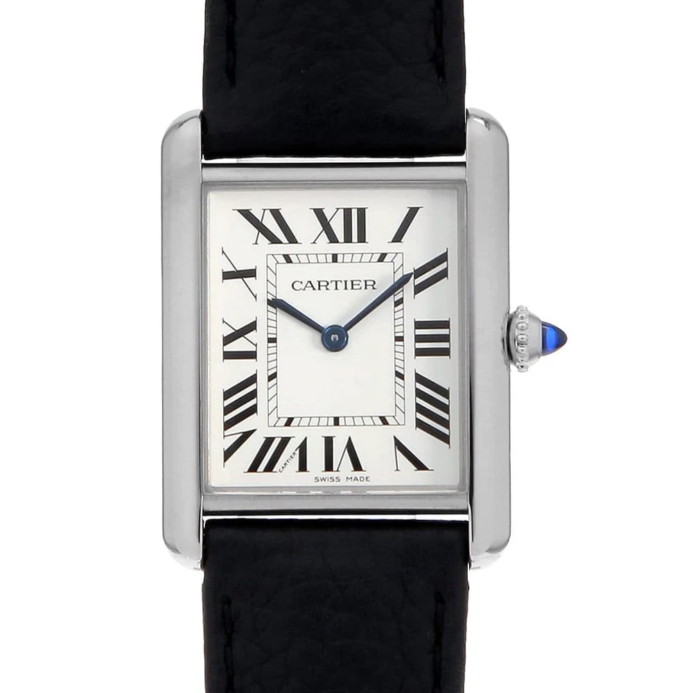 CARTIER TANK MUST STAINLESS STEEL WATCH: Cartier Tank must Stainless Steel Watch Brand: Cartier Type/Style: Wrist watch Material: Band Material Calfskin, Case Material Stainless Steel Color: Dial Color Silver Size: Case:W33.7mm x H25.5mm