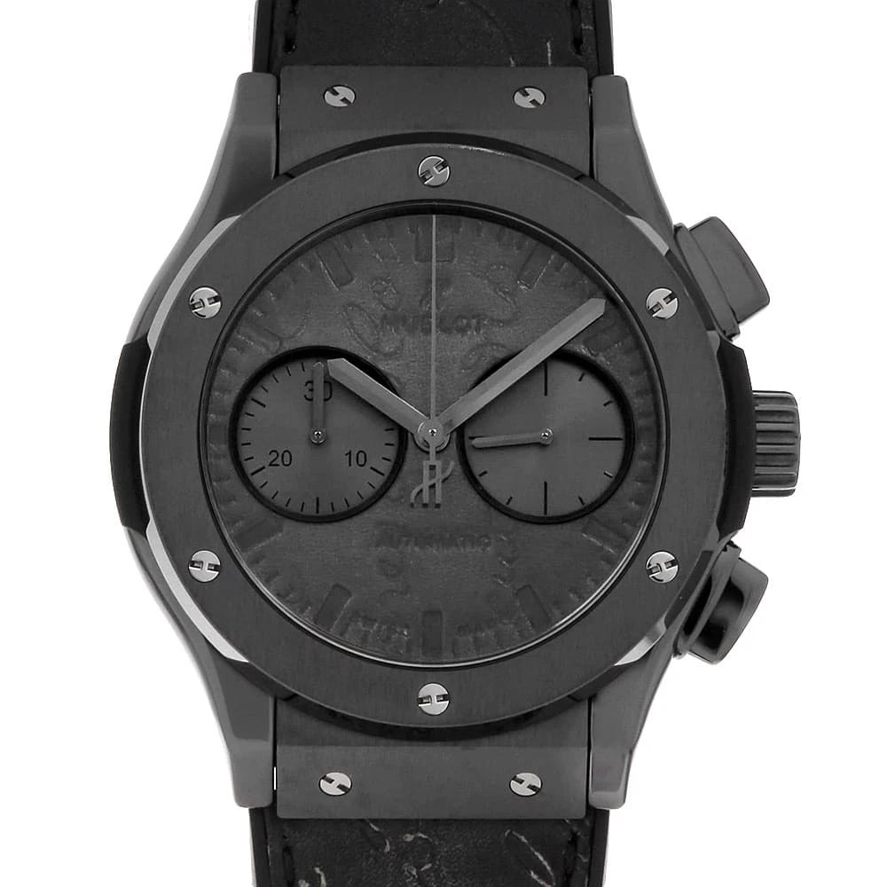 HUBLOT CLASSIC FUSION CHRONOGRAPH WATCH: HUBLOT Classic Fusion Chronograph Watch Brand: HUBLOT Type/Style: Wrist watch Material: Band Material Calfskin, Case Material Ceramic Color: Dial Color Black Size: Case:W45mm Accessories: None