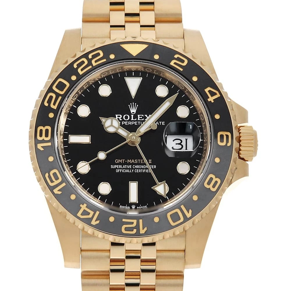 ROLEX GMT MASTER BLACK YELLOW GOLD WATCH: ROLEx GMT Master black Yellow Gold Watch Brand: ROLEx Type/Style: Wrist watch Material: Band Material Yellow Gold, Case Material Yellow Gold Color: Dial Color Black Size: Case:WCircumference of