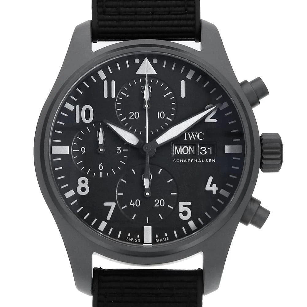 IWC PILOT'S WATCH CHRONOGRAPH WATCH: IWC Pilot's Watch Chronograph Watch Brand: IWC Type/Style: Wrist watch Material: Band Material fabric/rubber, Case Material Titanium ceramic Color: Dial Color Black Size: Case:W41mm Accessories: None