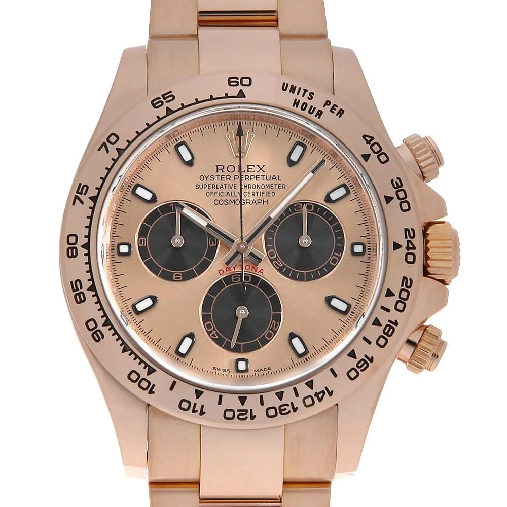 ROLEX COSMOGRAPH DAYTONA PINK X BLACK WATCH: ROLEx Cosmograph Daytona Pink x Black Watch Brand: ROLEx Type/Style: Wrist watch Material: Band Material Everose Gold, Case Material Everose Gold Color: Dial Color Pink and Black Size: Case:WCircumfer