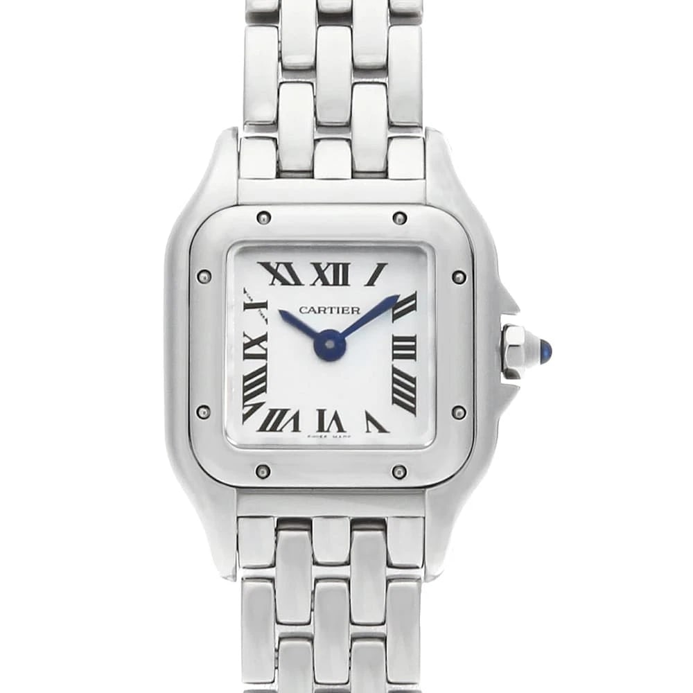 CARTIER PANTHERE STAINLESS STEEL WATCH: Cartier PANTHERE Stainless Steel Watch Brand: Cartier Type/Style: Wrist watch Material: Band Material Stainless Steel, Case Material Stainless Steel Color: Dial Color Silver Size: Case:W25mm x H21mm