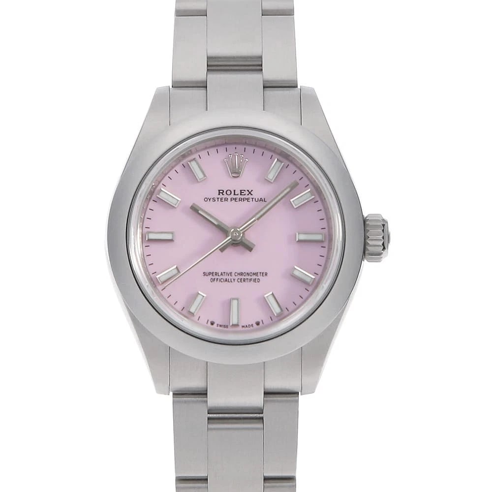 ROLEX OYSTER PERPETUAL PINK WATCH: ROLEx oyster perpetual pink Watch Brand: ROLEx Type/Style: Wrist watch Material: Band Material Stainless Steel, Case Material Stainless Steel Color: Dial Color Pink Size: Case:W28mm Circumference of