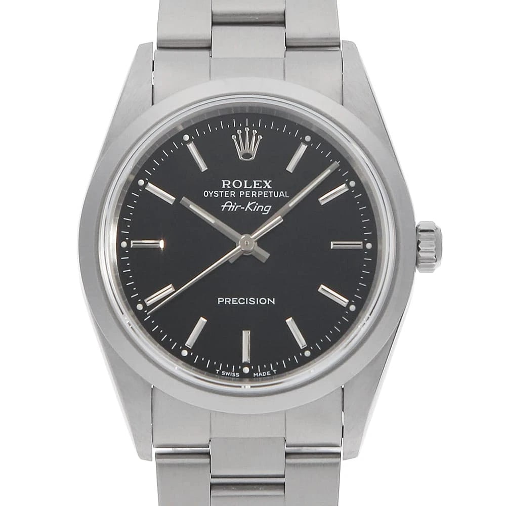ROLEX AIR KING BLACK WATCH: ROLEx Air king black Watch Brand: ROLEx Type/Style: Wrist watch Material: Band Material Stainless Steel, Case Material Stainless Steel Color: Dial Color Black Size: Case:W34mm Circumference of