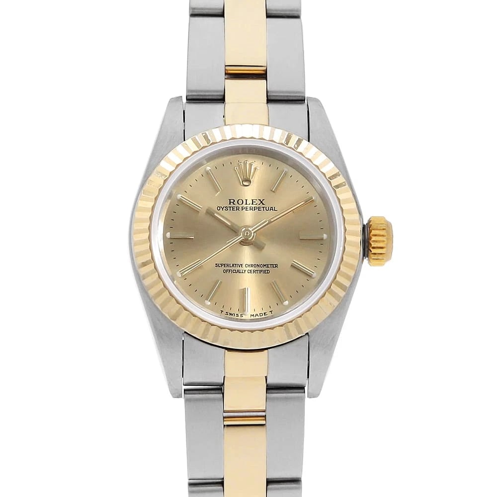 ROLEX OYSTER PERPETUAL CHAMPAGNE OYSTER WATCH: ROLEx Oyster perpetual Champagne oyster Watch Brand: ROLEx Type/Style: Wrist watch Material: Band Material Stainless Steel/Yellow Gold, Case Material Stainless Steel/Yellow Gold Color: Dial Color