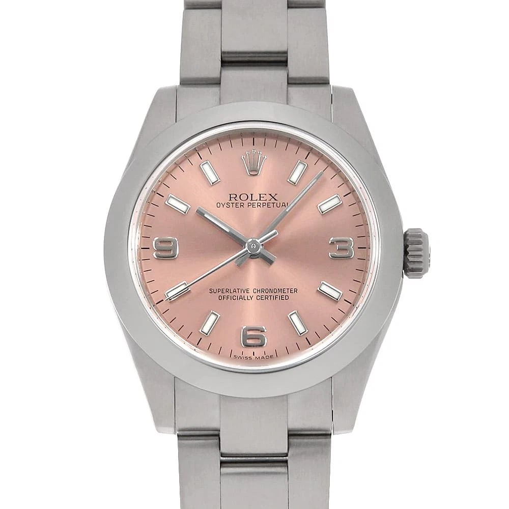 ROLEX OYSTER PERPETUAL PINK WHITE WATCH: ROLEx Oyster perpetual pink white Watch Brand: ROLEx Type/Style: Wrist watch Material: Band Material Stainless Steel, Case Material Stainless Steel Color: Dial Color Pink Size: Case:W31mm
