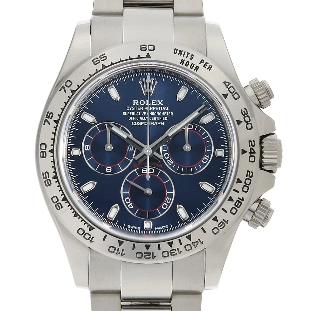 ROLEX COSMOGRAPH DAYTONA BLUE WATCH: ROLEx Cosmograph Daytona blue Watch Brand: ROLEx Type/Style: Wrist watch Material: Band Material White Gold, Case Material White Gold Color: Dial Color Blue Size: Case:WCircumference of Wrist:19cm