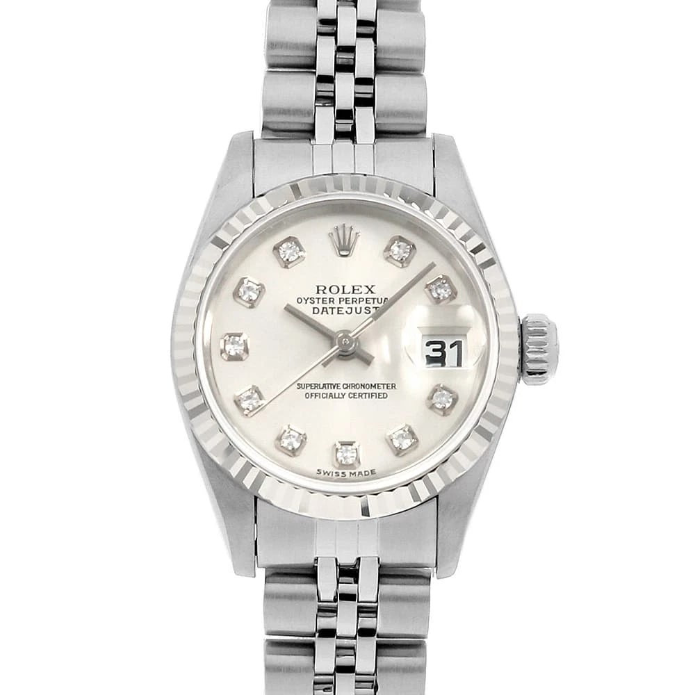 ROLEX DATEJUST DIAMOND SILVER STAINLESS STEEL WATCH: ROLEx Datejust Diamond Silver Stainless Steel Watch Brand: ROLEx Type/Style: Wrist watch Material: Band Material Stainless Steel, Case Material Stainless Steel/White gold Color: Dial Color Silver Size