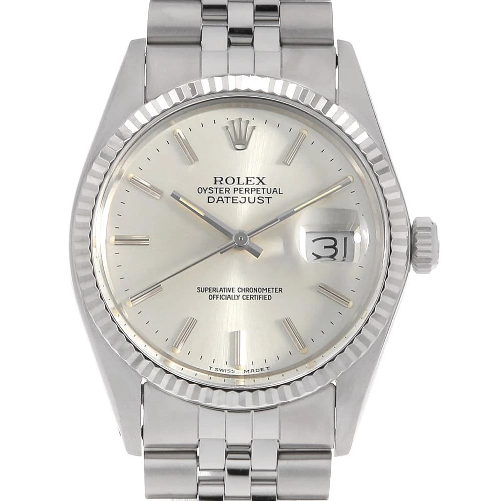 ROLEX DATEJUST SILVER STAINLESS STEEL WATCH: ROLEx Datejust Silver Stainless Steel Watch Brand: ROLEx Type/Style: Wrist watch Material: Band Material Stainless Steel, Case Material Stainless Steel/White gold Color: Dial Color Silver Size: Case:W