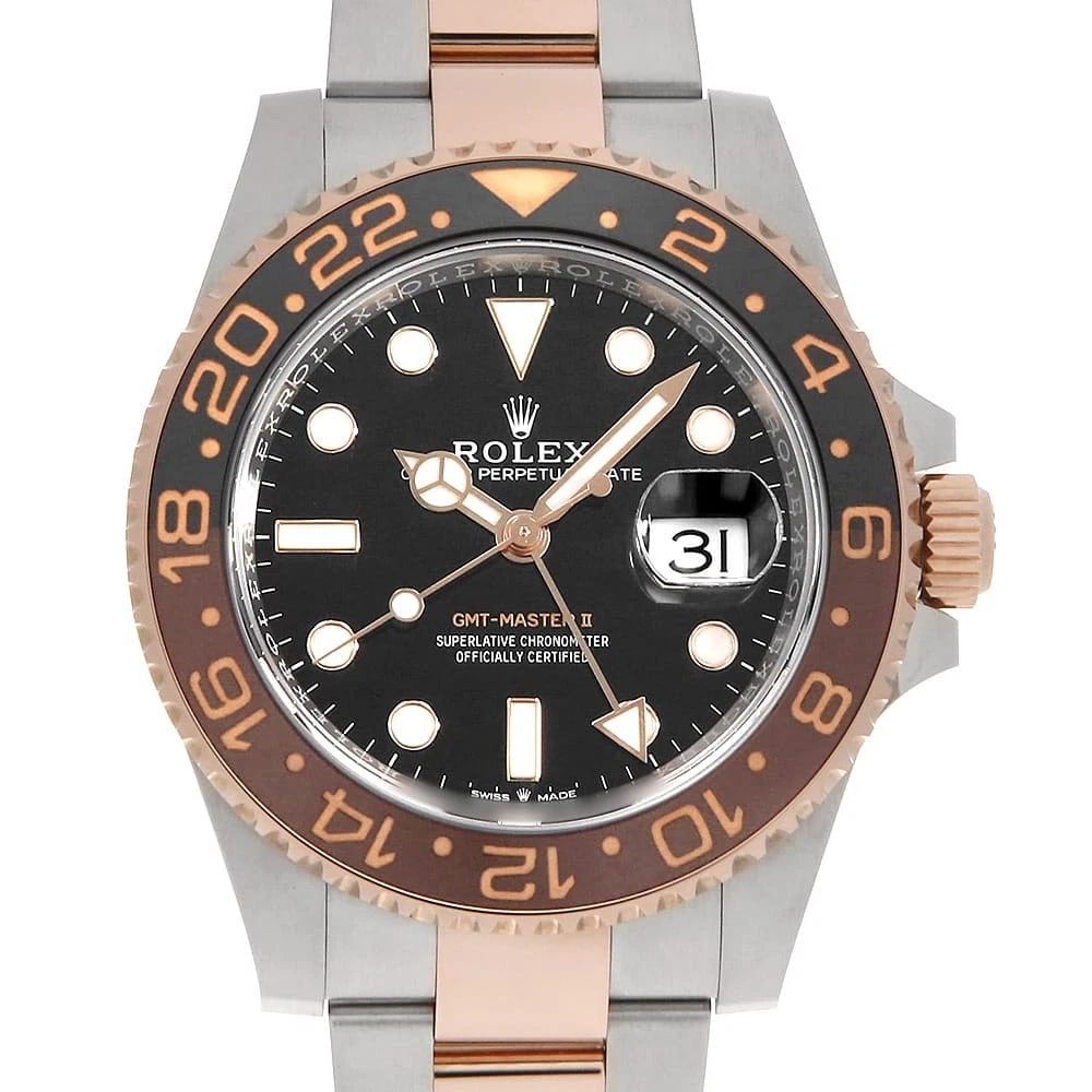ROLEX GMT MASTER BLACK WATCH: ROLEx GMT Master black Watch Brand: ROLEx Type/Style: Wrist watch Material: Band Material Stainless Steel/Everose Gold, Case Material Stainless Steel/Everose Gold Color: Dial Color Black Size: Case:WC