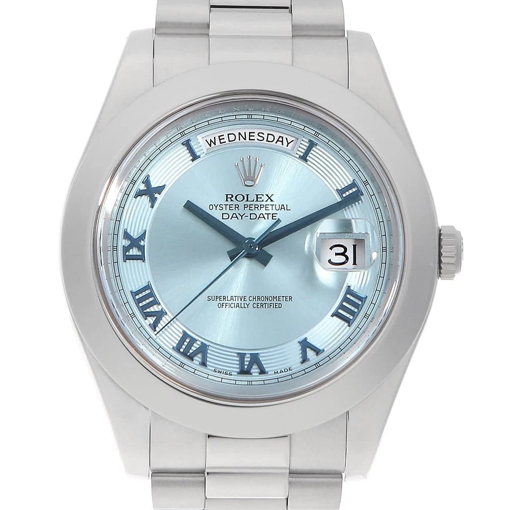 ROLEX DATE ICE BLUE PLATINUM WATCH: ROLEx Date Ice blue Platinum Watch Brand: ROLEx Type/Style: Wrist watch Material: Band Material Platinum, Case Material Platinum Color: Dial Color Ice Blue Size: Case:W41mm Circumference of