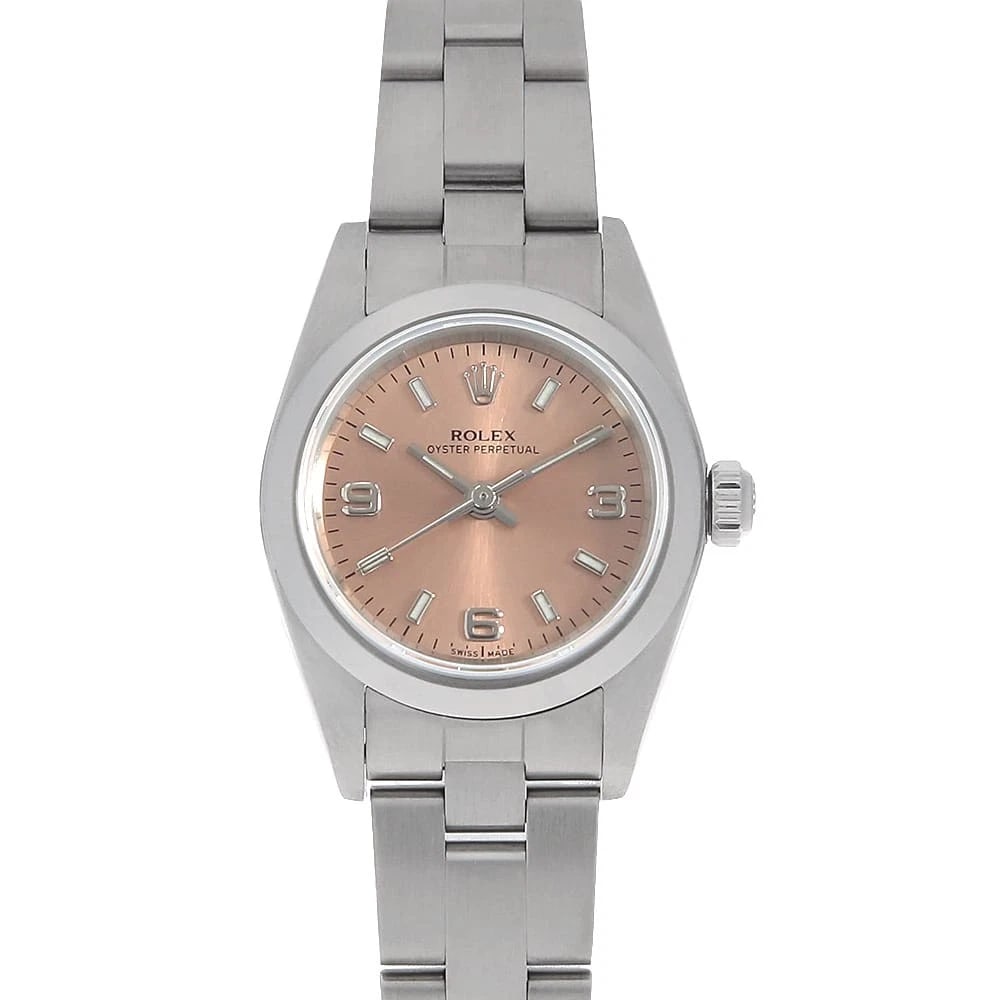 ROLEX OYSTER PERPETUAL PINK WHITE WATCH: ROLEx Oyster perpetual pink white Watch Brand: ROLEx Type/Style: Wrist watch Material: Band Material Stainless Steel, Case Material Stainless Steel Color: Dial Color Pink Size: Case:W23.5mm Circumfere