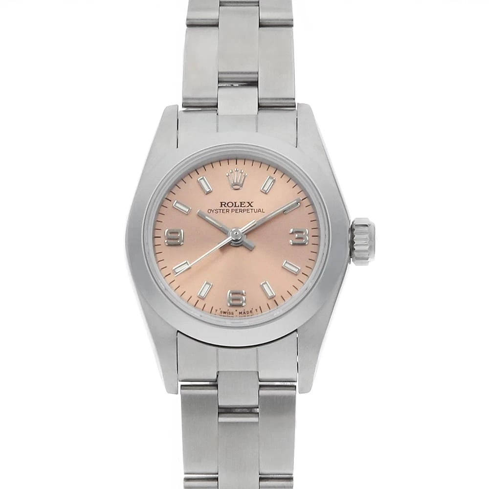 ROLEX OYSTER PERPETUAL PINK WHITE WATCH: ROLEx Oyster perpetual pink white Watch Brand: ROLEx Type/Style: Wrist watch Material: Band Material Stainless Steel, Case Material Stainless Steel Color: Dial Color Pink Size: Case:W24mm