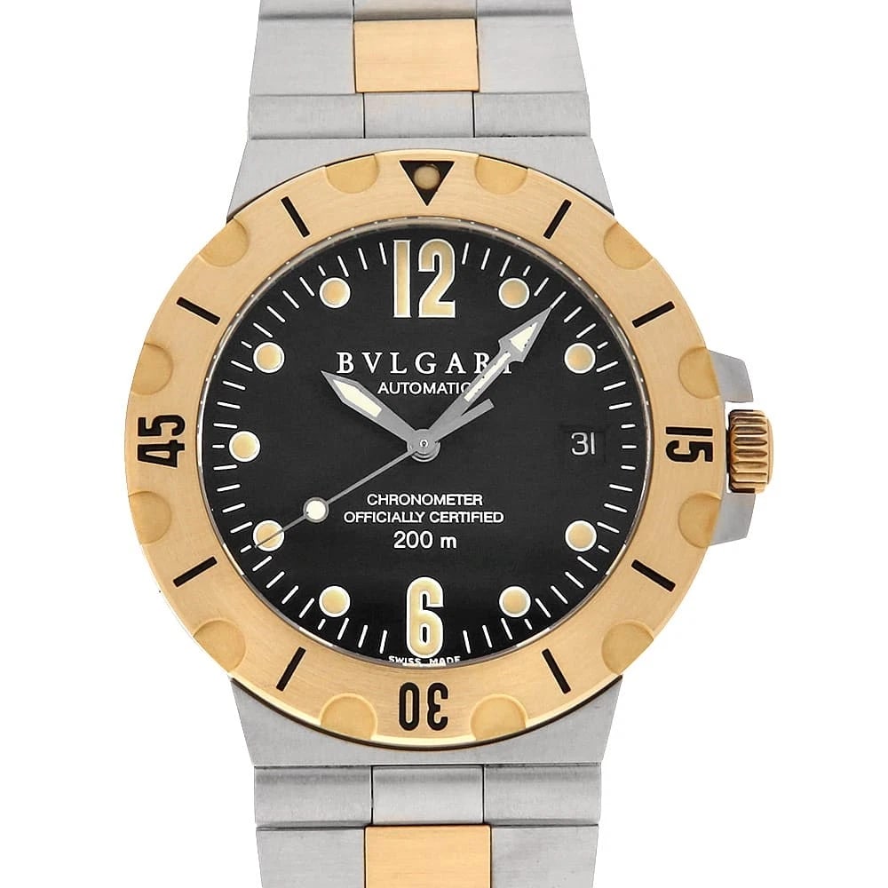 BVLGARI DIAGONO SCUBA DIVER WATCH: BVLGARI Diagono Scuba Diver Watch Brand: BVLGARI Type/Style: Wrist watch Material: Band Material Stainless Steel/Yellow Gold, Case Material Stainless Steel/Yellow Gold Color: Dial Color Black Size: