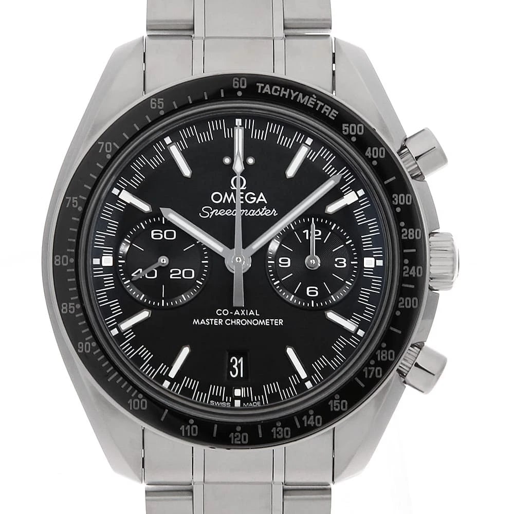 OMEGA SPEEDMASTER RACING MASTER CHRONOMETER WATCH: OMEGA Speedmaster Racing Master Chronometer Watch Brand: OMEGA Type/Style: Wrist watch Material: Band Material Stainless Steel, Case Material Stainless Steel Color: Dial Color Black Size: Case:W44mm