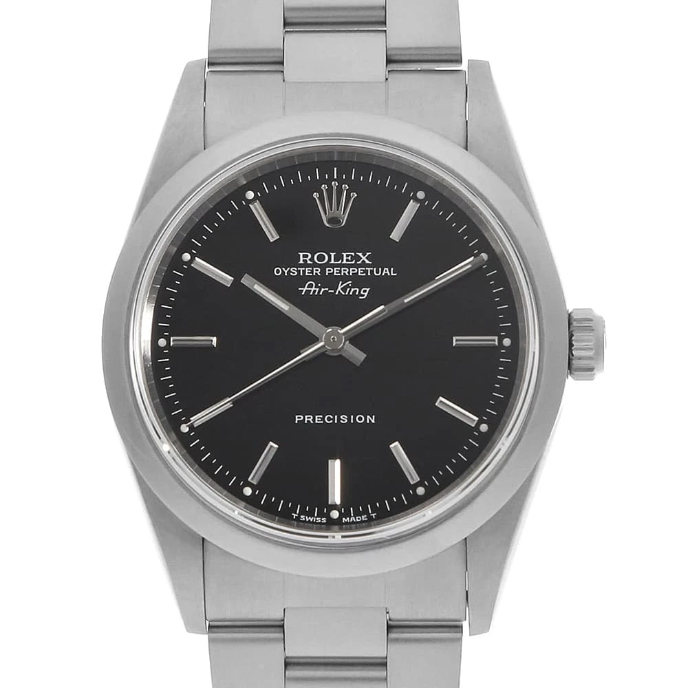 ROLEX AIR KING BLACK WATCH: ROLEx Air king black Watch Brand: ROLEx Type/Style: Wrist watch Material: Band Material Stainless Steel, Case Material Stainless Steel Color: Dial Color Black Size: Case:W34mm Circumference of