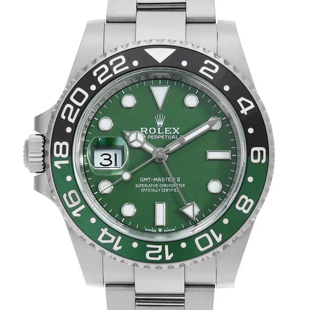 ROLEX GMT MASTER GREEN WATCH: ROLEx GMT Master green Watch Brand: ROLEx Type/Style: Wrist watch Material: Band Material White Gold, Case Material White Gold Color: Dial Color Green Size: Case:WCircumference of Wrist:19.5cm Acc