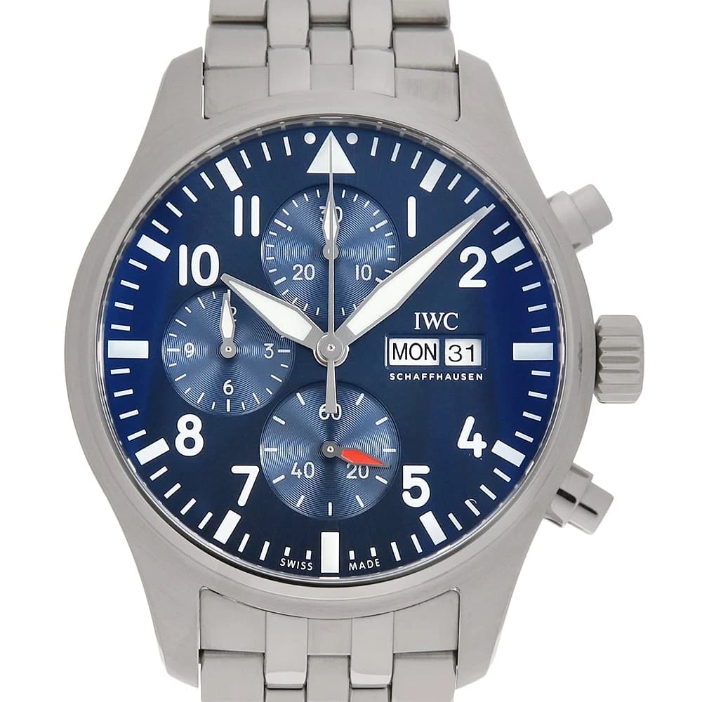 IWC PILOT'S WATCH CHRONOGRAPH WATCH: IWC Pilot's Watch Chronograph Watch Brand: IWC Type/Style: Wrist watch Material: Band Material Stainless Steel, Case Material Stainless Steel Color: Dial Color Blue Size: Case:W43mm Circumference of W