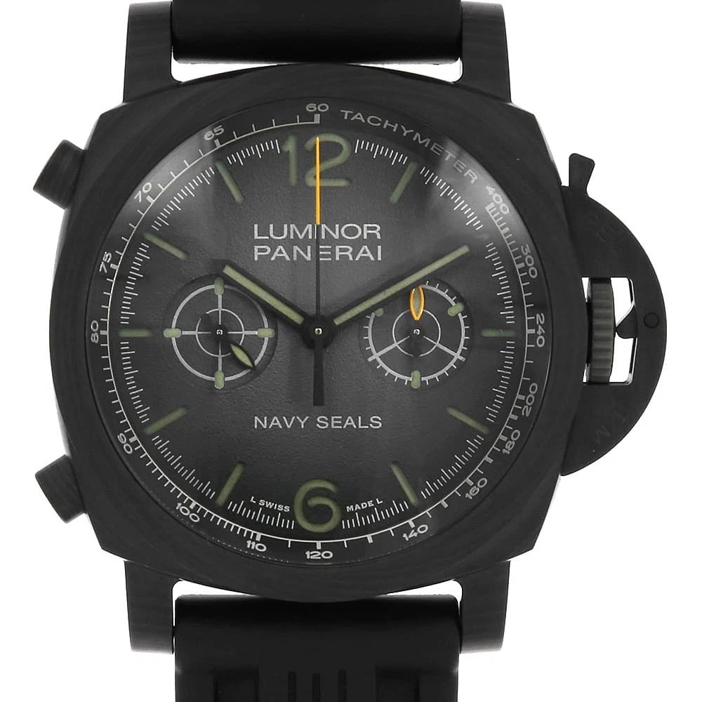PANERAI LUMINOR CHRONO NAVY SEALS WATCH: PANERAI Luminor Chrono Navy Seals Watch Brand: PANERAI Type/Style: Wrist watch Material: Band Material rubber, Case Material Carbotech Color: Dial Color Anthracite Size: Case:W44mm Accessories: None