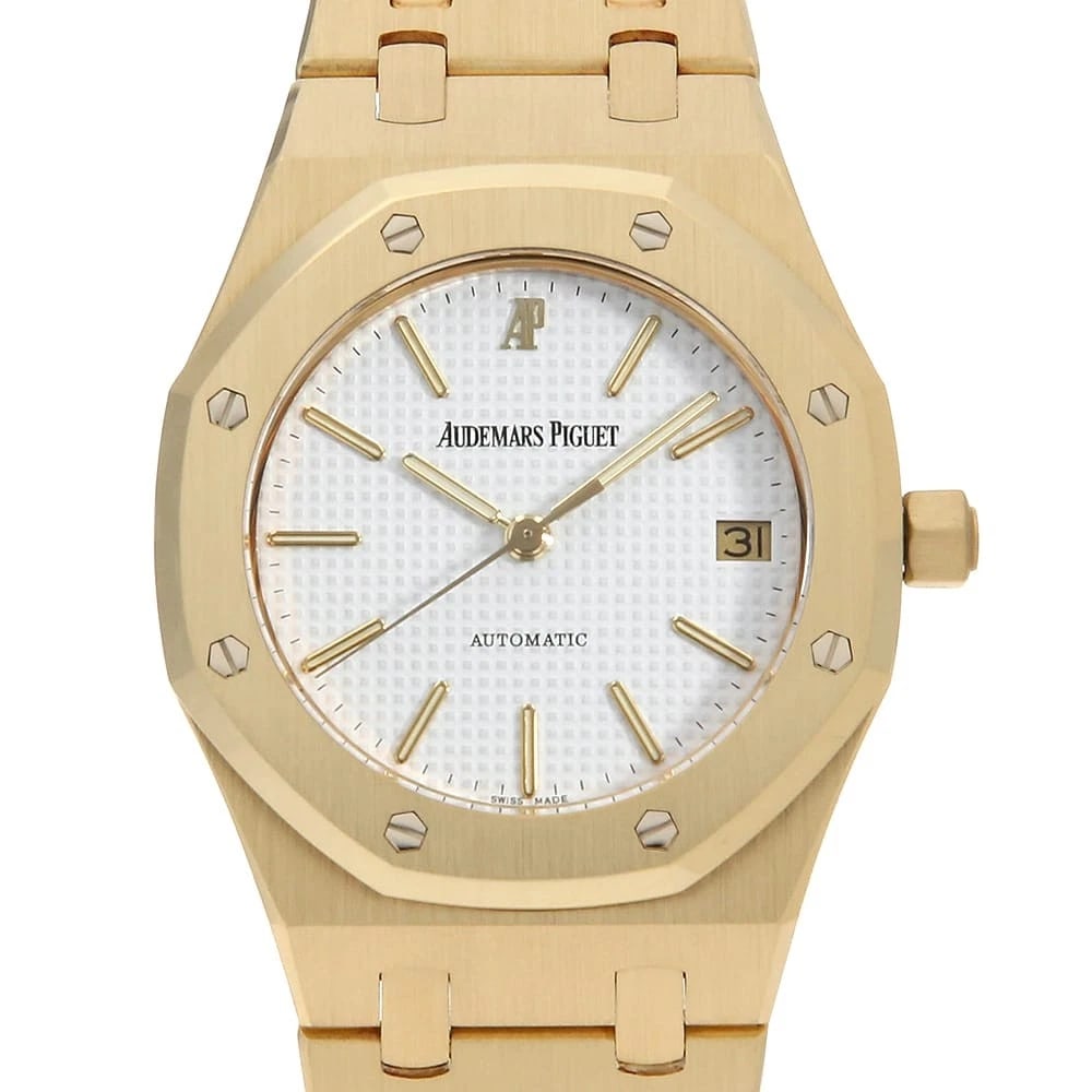 AUDEMARS PIGUET ROYAL OAK WATCH: AUDEMARS PIGUET Royal oak Watch Brand: AUDEMARS PIGUET Type/Style: Wrist watch Material: Band Material Yellow Gold, Case Material Yellow Gold Color: Dial Color White Size: Case:W36mm Circumference of