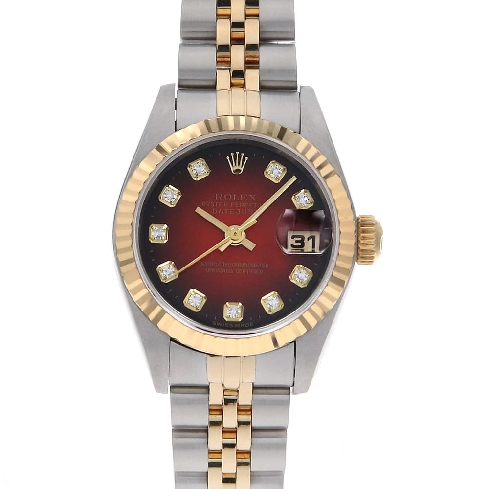 ROLEX DATEJUST DIAMOND RED GRADATION WATCH: ROLEx Datejust Diamond Red Gradation Watch Brand: ROLEx Type/Style: Wrist watch Material: Band Material Stainless Steel/Yellow Gold, Case Material Stainless Steel/Yellow Gold Color: Dial Color Red Siz