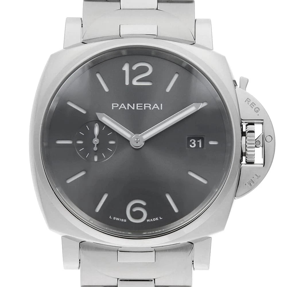 PANERAI LUMINOR STAINLESS STEEL WATCH: PANERAI Luminor Stainless Steel Watch Brand: PANERAI Type/Style: Wrist watch Material: Band Material Stainless Steel, Case Material Stainless Steel Color: Dial Color Gray Size: Case:W42mm