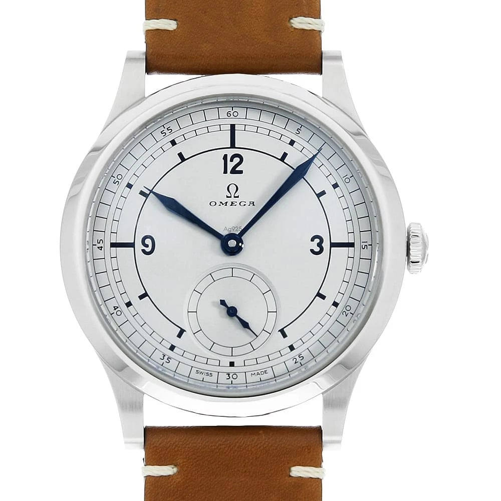 OMEGA SPECIALTIES STAINLESS STEEL WATCH: OMEGA Specialties Stainless Steel Watch Brand: OMEGA Type/Style: Wrist watch Material: Band Material Calfskin, Case Material Stainless Steel Color: Dial Color Silver Size: Case:W39mm Accessories: