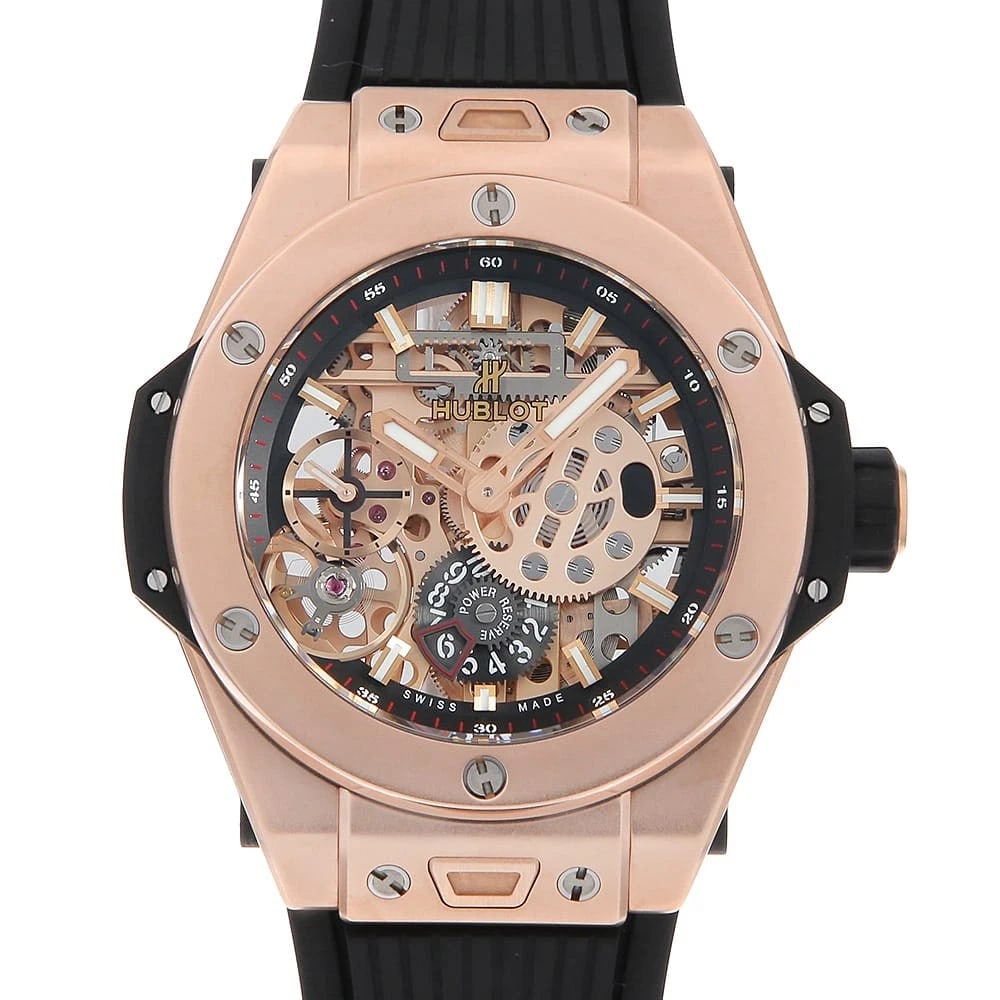 HUBLOT BIG BANG KING GOLD WATCH: HUBLOT Big Bang King Gold Watch Brand: HUBLOT Type/Style: Wrist watch Material: Band Material rubber, Case Material King gold Color: Dial Color Skeleton Size: Case:W45mm Accessories: None