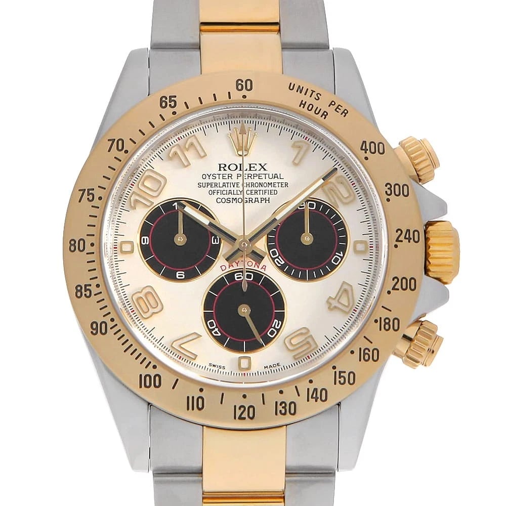 ROLEX COSMOGRAPH DAYTONA WHITE X BLACK STAINLESS STEEL WATCH: ROLEx Cosmograph Daytona White x black Stainless Steel Watch Brand: ROLEx Type/Style: Wrist watch Material: Band Material Stainless Steel/Yellow Gold, Case Material Stainless Steel/Yellow Gold Color: