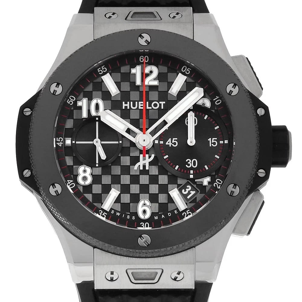 HUBLOT BIG BANGTITANIUM CERAMIC WATCH: HUBLOT Big BangTitanium Ceramic Watch Brand: HUBLOT Type/Style: Wrist watch Material: Band Material rubber, Case Material titanium/ceramic Color: Dial Color Black Size: Case:W43mm Accessories: None