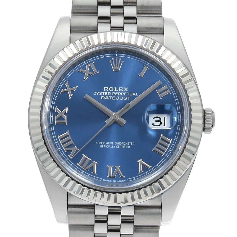 ROLEX DATEJUST BLUE WATCH: ROLEx Datejust blue Watch Brand: ROLEx Type/Style: Wrist watch Material: Band Material Stainless Steel, Case Material Stainless Steel/White gold Color: Dial Color Blue Size: Case:W41mm Circumference o