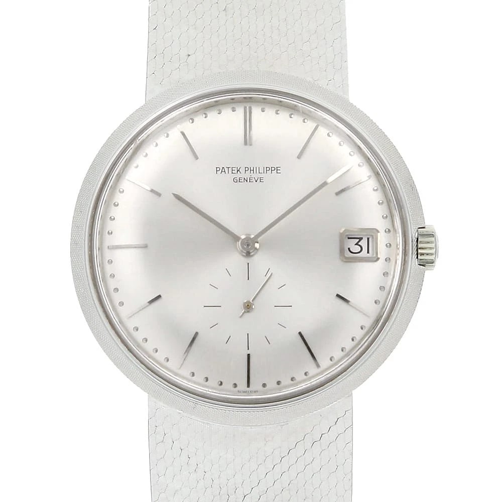 PATEK PHILIPPE CALATRAVA WHITE GOLD WATCH: PATEK PHILIPPE Calatrava White Gold Watch Brand: PATEK PHILIPPE Type/Style: Wrist watch Material: Band Material White Gold, Case Material White Gold Color: Dial Color Silver Size: Case:W35mm Circumfer