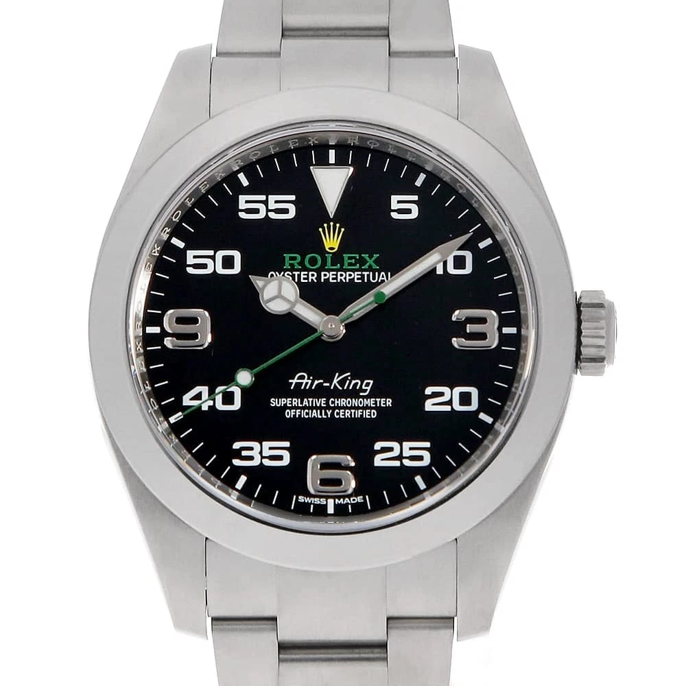 ROLEX AIR KING BLACK WATCH: ROLEx Air king black Watch Brand: ROLEx Type/Style: Wrist watch Material: Band Material Stainless Steel, Case Material Stainless Steel Color: Dial Color Black Size: Case:WCircumference of Wrist:17.5cm