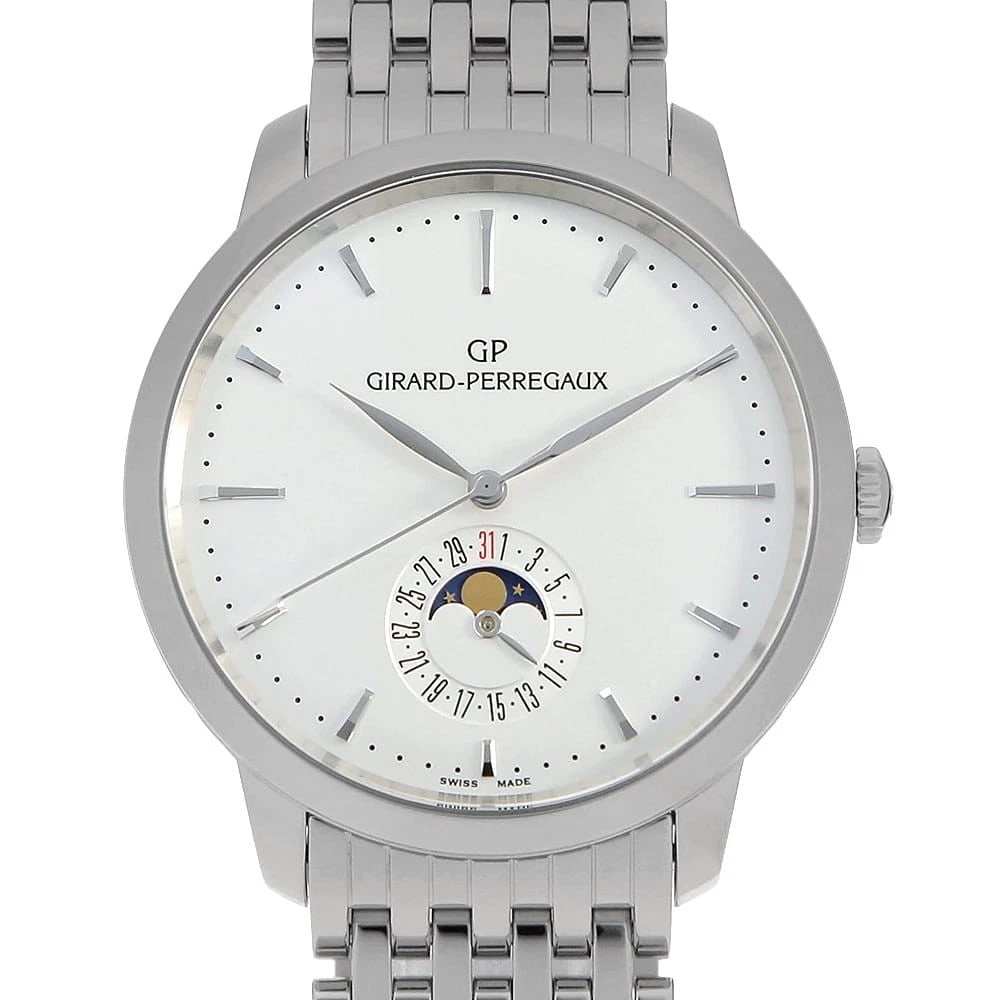 GIRARD-PERREGAUX DATE STAINLESS STEEL WATCH: Girard-Perregaux Date Stainless Steel Watch Brand: Girard-Perregaux Type/Style: Wrist watch Material: Band Material Stainless Steel, Case Material Stainless Steel Color: Dial Color Silver Size: Case:W