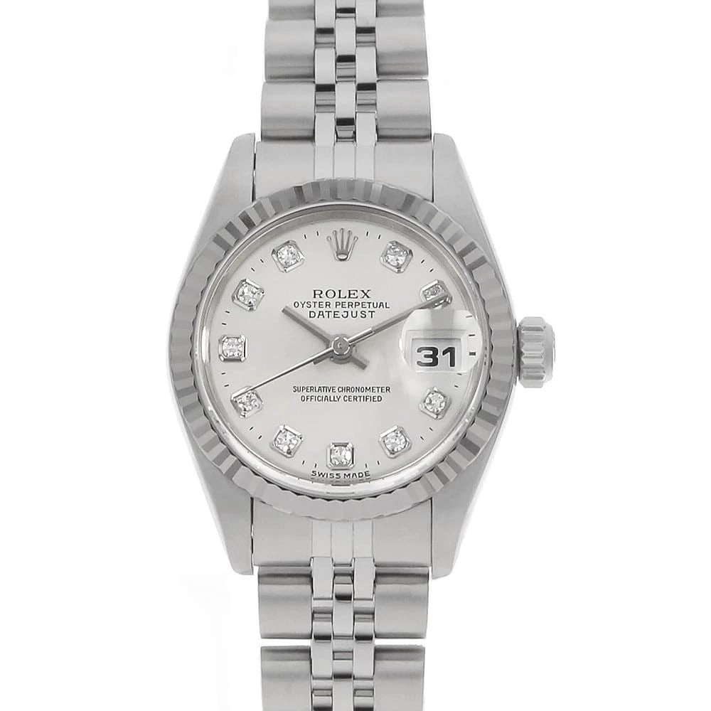 ROLEX DATEJUST DIAMOND SILVER STAINLESS STEEL WATCH: ROLEx Datejust Diamond Silver Stainless Steel Watch Brand: ROLEx Type/Style: Wrist watch Material: Band Material Stainless Steel, Case Material Stainless Steel/White gold Color: Dial Color Silver Size
