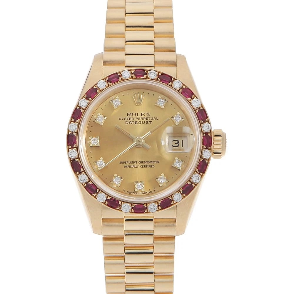 ROLEX DATEJUST BEZEL DIAMOND/RUBY CHAMPAGNE WATCH (1 of 3)