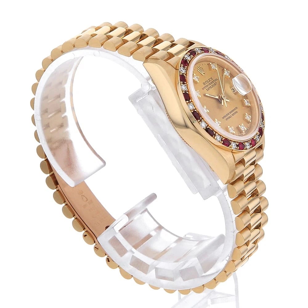 ROLEX DATEJUST BEZEL DIAMOND/RUBY CHAMPAGNE WATCH - 3