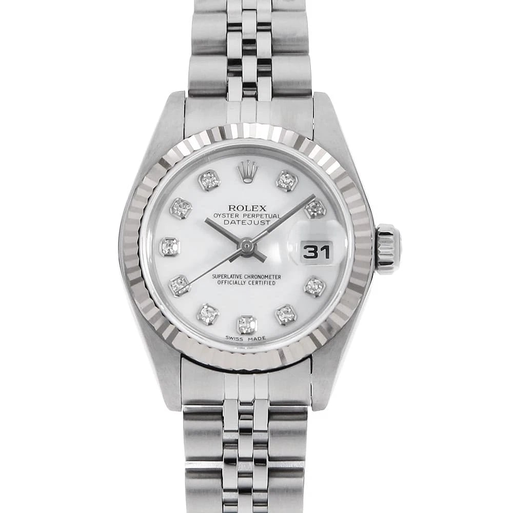 ROLEX DATEJUST DIAMOND SILVER WATCH: ROLEx Datejust Diamond Silver Watch Brand: ROLEx Type/Style: Wrist watch Material: Band Material Stainless Steel, Case Material Stainless Steel/White gold Color: Dial Color Silver Size: Case:W26mm Cir