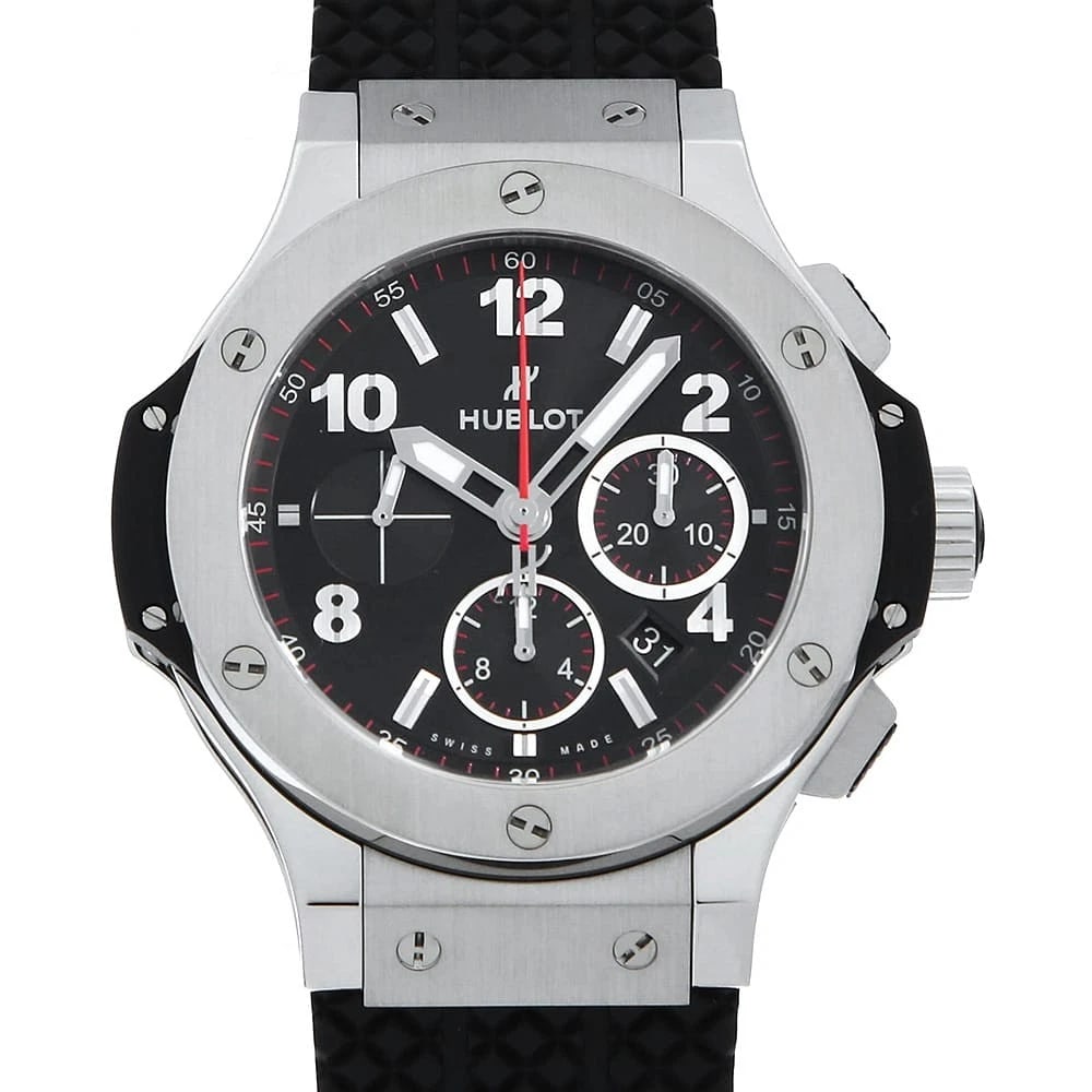 HUBLOT BIG BANG STEEL STAINLESS STEEL WATCH: HUBLOT Big bang steel Stainless Steel Watch Brand: HUBLOT Type/Style: Wrist watch Material: Band Material rubber, Case Material Stainless Steel Color: Dial Color Black Size: Case:W44mm Accessories