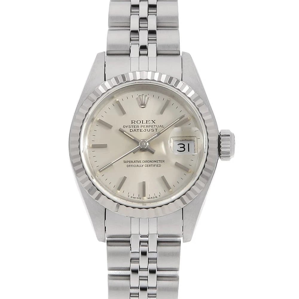 ROLEX DATEJUST SILVER STAINLESS STEEL WATCH: ROLEx Datejust Silver Stainless Steel Watch Brand: ROLEx Type/Style: Wrist watch Material: Band Material Stainless Steel, Case Material Stainless Steel/White gold Color: Dial Color Silver Size: Case:W