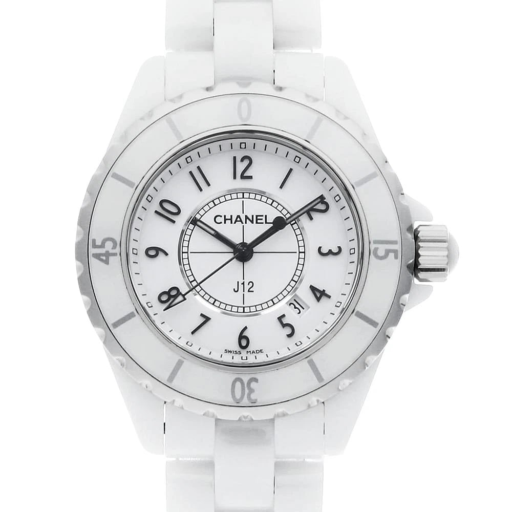 CHANEL J12 WHITE CERAMIC WATCH: CHANEL J12 white ceramic Watch Brand: CHANEL Type/Style: Wrist watch Material: Band Material Ceramic, Case Material Ceramic Color: Dial Color White Size: Case:W33mm Circumference of Wrist:17.5cm A