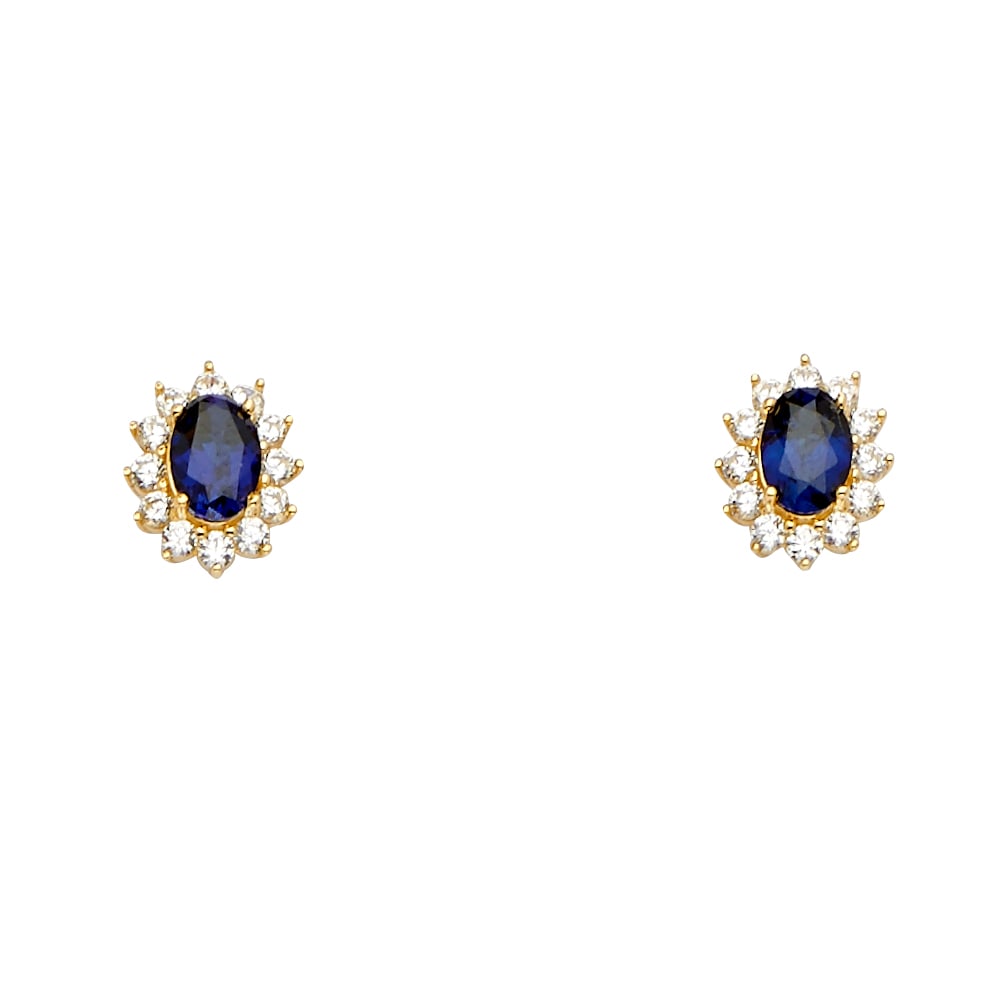 14KY BLUE CZ EARRINGS/SET: 14KY Blue CZ Earrings/Set Material Type : 14k Gold Material Color : Yellow Avg. Weight: 3.04 Gr. Size: Height : 11 mm, Width : 10 mm Accessories: None Notice: When purchasing pre-owned goods, pleas