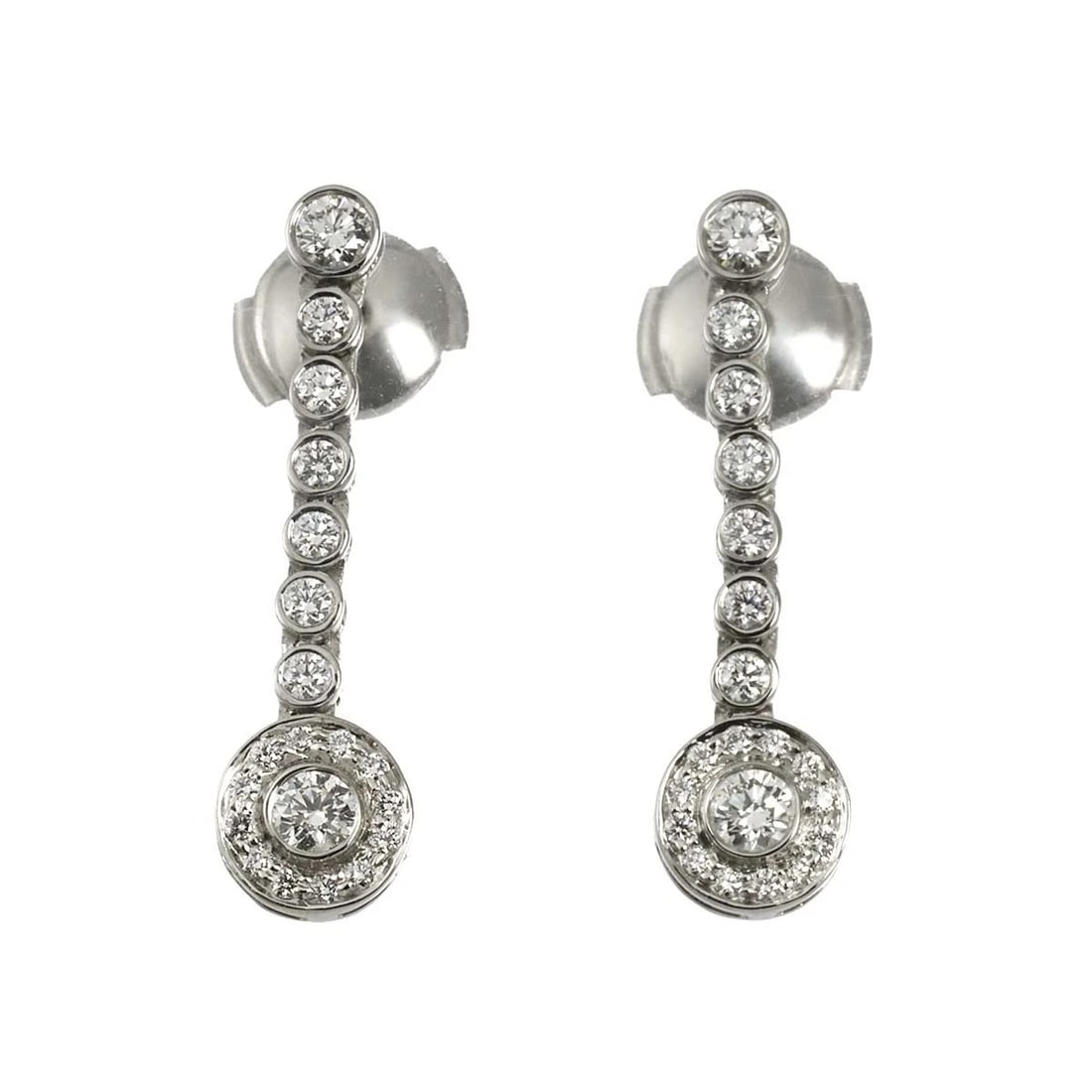 TIFFANY CO. GRADUATED DIAMOND EARRINGS PIERCED: TIFFANY Co. Graduated Diamond Earrings Pierced Brand: TIFFANY Co. Type/Style: Earrings Material: PT950, Main Stone Natural Color: Platinum Size: W6.7 x H 25mm Post (diameter) 1mm Accessories: None