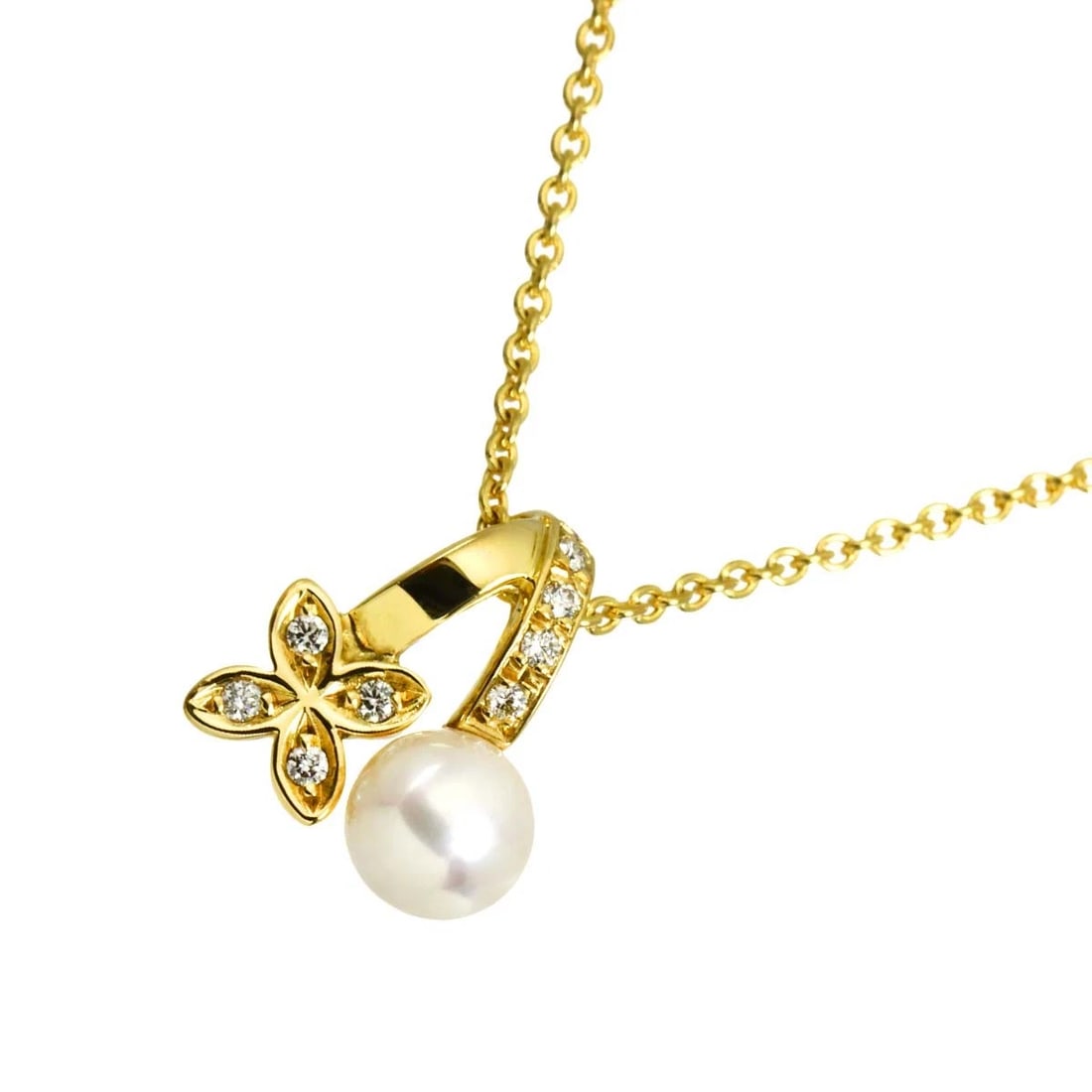 MIKIMOTO AKOYA PEARL DIAMOND NECKLACE: MIKIMOTO Akoya Pearl Diamond Necklace Brand: MIKIMOTO Type/Style: Necklace Material: 750 Yellow Gold, Color: Yellow Gold Size: internal circumference of the chain: 15.7inch Top Charm(max):W 11 x